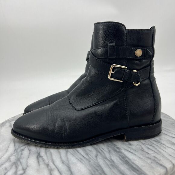 Jimmy Choo Mitchell Flat Strap Ankle Boots Women 36 Black Leather Buckle Accent - Picture 4 of 14